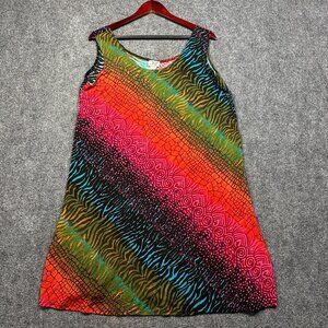 Jostar Dress Womens Large Stretch Knit Sleeveless Sundress Bold Print Pullover